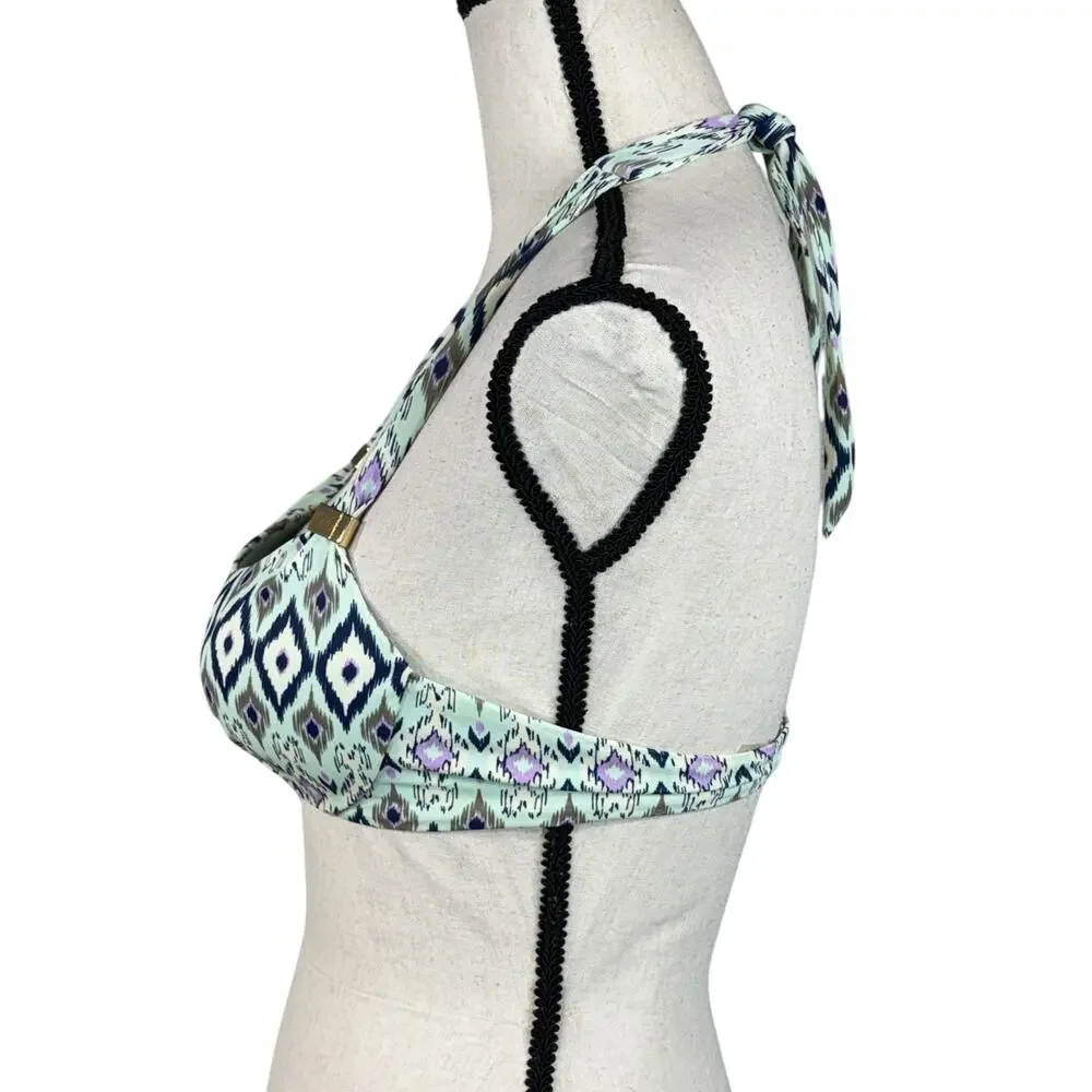 Victoria’s Secret SZ 32A Bikini Swim Top Ikat Molded Padded Cup Tie Halter Multi